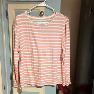 Coral Striped Long Sleeve Top